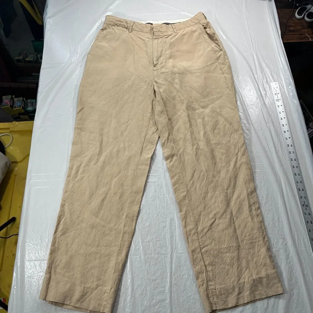VTG Mens Polo Ralph Lauren Pants Trousers Linen Silk Khaki Tan 34x34 (34 x30)